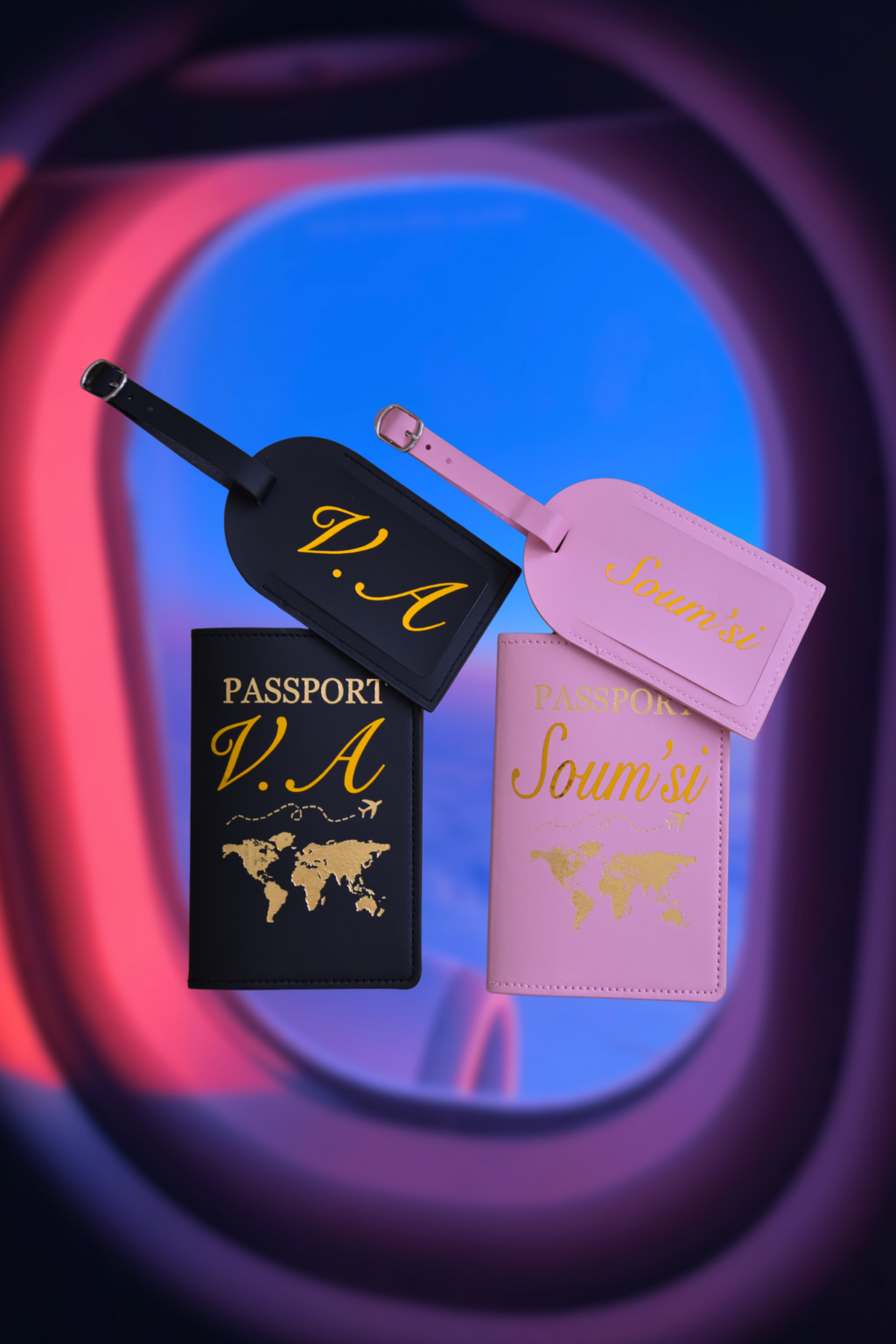 Ensemble protège passeport avec étiquette pour couple st-valentin cadeau à offrir amour voyage