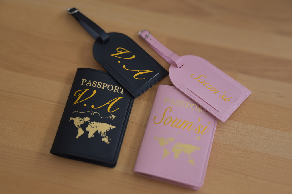 Ensemble protège passeport avec étiquette pour couple st-valentin cadeau à offrir amour voyage noir pour homme ou femme mignon couple